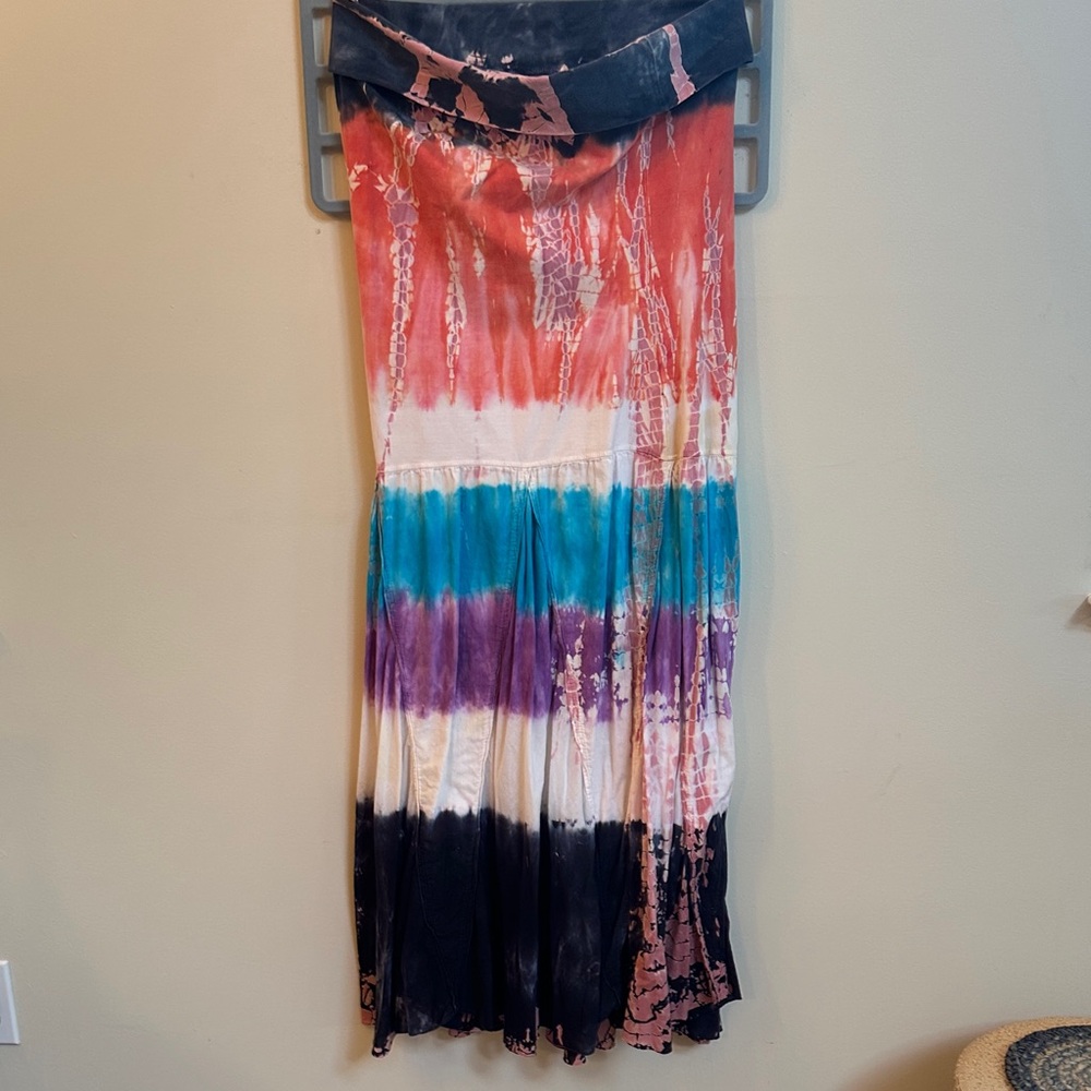 🌈 Vintage Mandee Strapless Tie-Dye/Batik Dress – Cotton Jersey, Size M (2000)